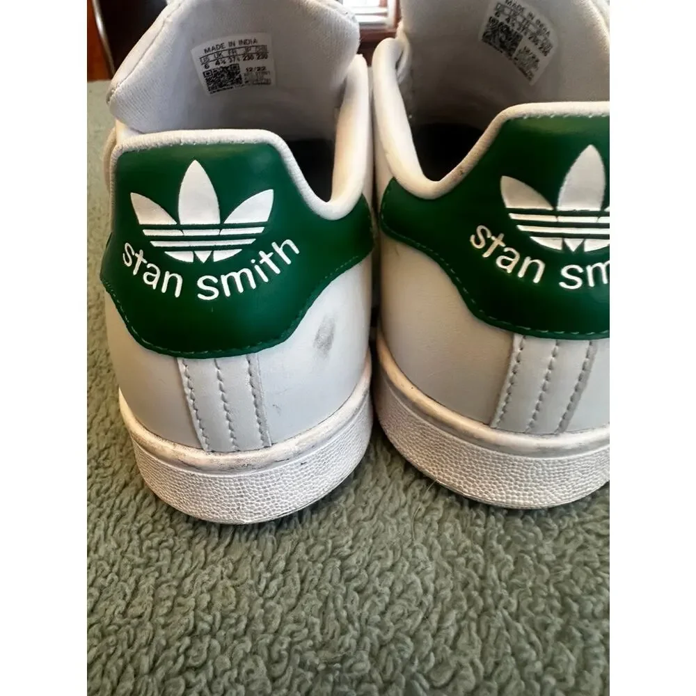 Adidas Stan Smith White Green Leather Sneakers Size 6 - Picture 3 of 8
